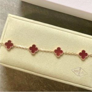 Clover Bracelet, 5-Motif Magic Vintage Alhambra, Red Carnelian Silver, New